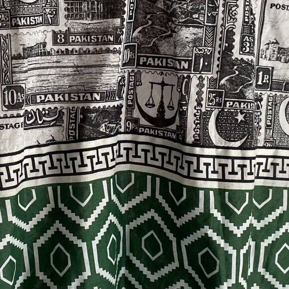 Cotton V-Neck Tunic/Kaftan Geometric Print Pakistan Stamp Print, Size XS - Picture 8 of 16